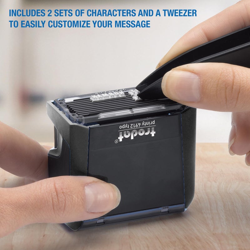 Trodat Printy 4912 Self Inking Do it Yourself (DIY) 4 line Personalized Custom Message or Address Stamp kit with Black Ink, Impression Size: 3/4â€ x 1-7/8â€ inch (Black) - Image 5